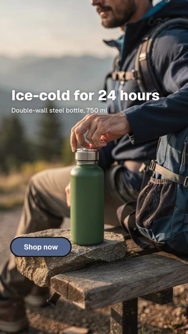 Example ad for a steel water bottle, made with InspectAd AI