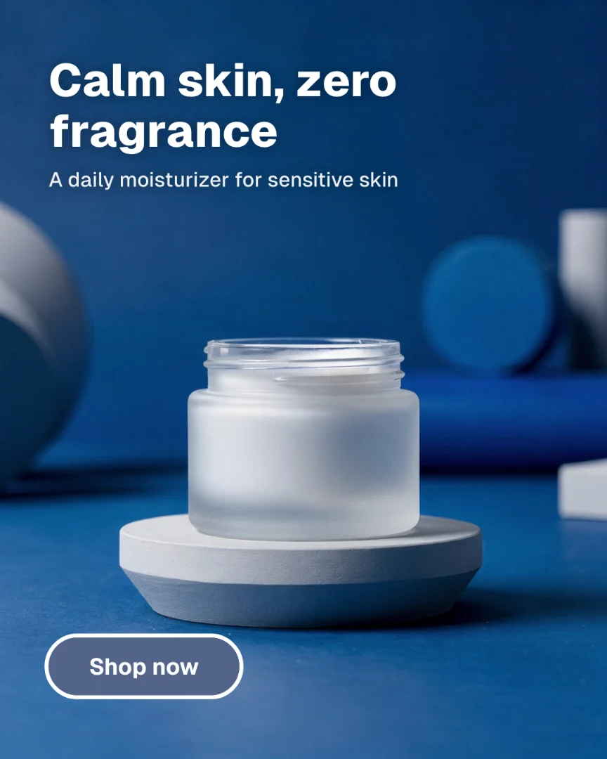 Example ad for a fragrance-free moisturizer, made with InspectAd AI